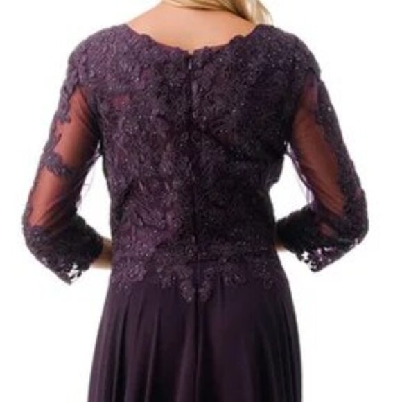 New A-Line Formal Floral Lace Embellished MOB Maxi Gown w/ 3/4 Sleeves TC M2758Q - Picture 7 of 8
